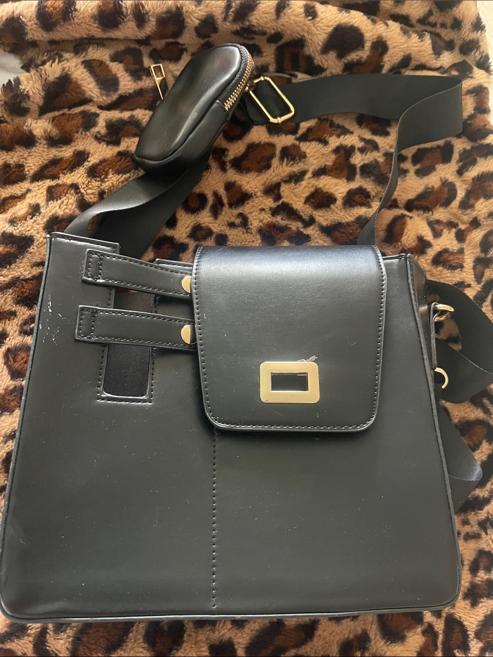 Aldo Black Crossbody Shoulder Bag with Gold Accent